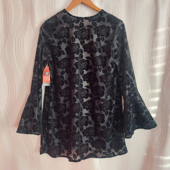 Black Velvet Burnout Kimono S New Roses Floral Bell Sleeves Goth Romantic Le Lis - Picture 2 of 11